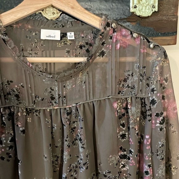 Wilfred Lourdes Floral Print Brown Grey Chiffon Blouse Size Medium - Picture 8 of 16